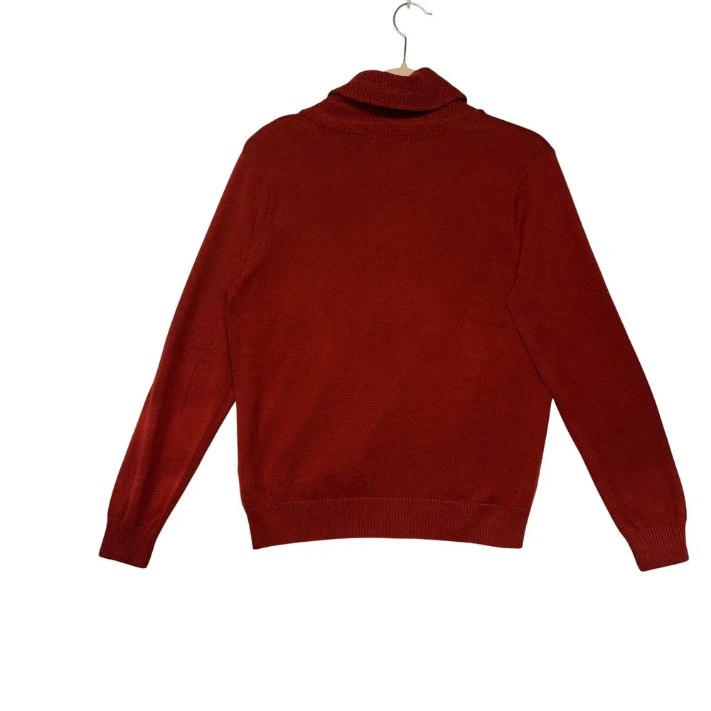 Jeanne Pierre Henna Red Cotton Shawl Collar Button Sweater R5214 Medium New‎